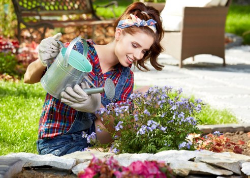 Garden service team assessing a reported issue on a property